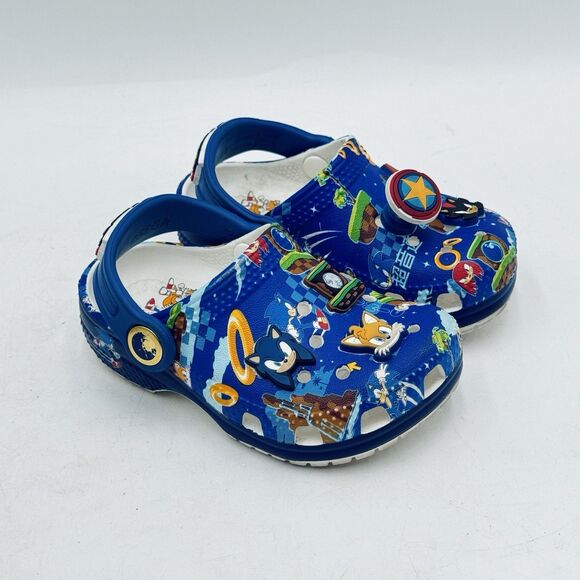 Sonic the Hedgehog Blue Multicolor Decorated Classic Crocs Toddler Size C6 - Picture 1 of 10